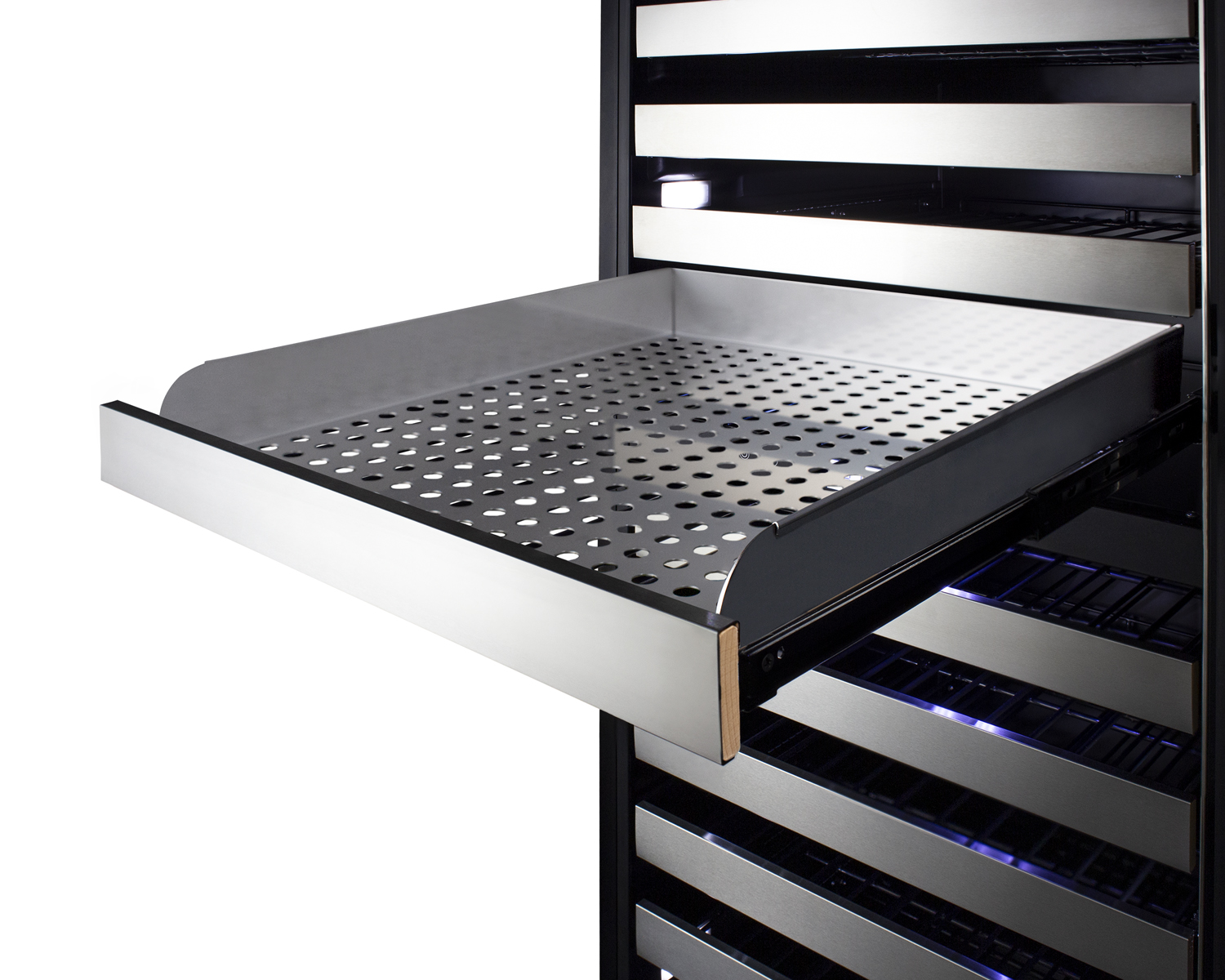 Set of 2 perforated stainless steel shelves designed to store produce in SWCP2116 or SWCP2163 wine cellars